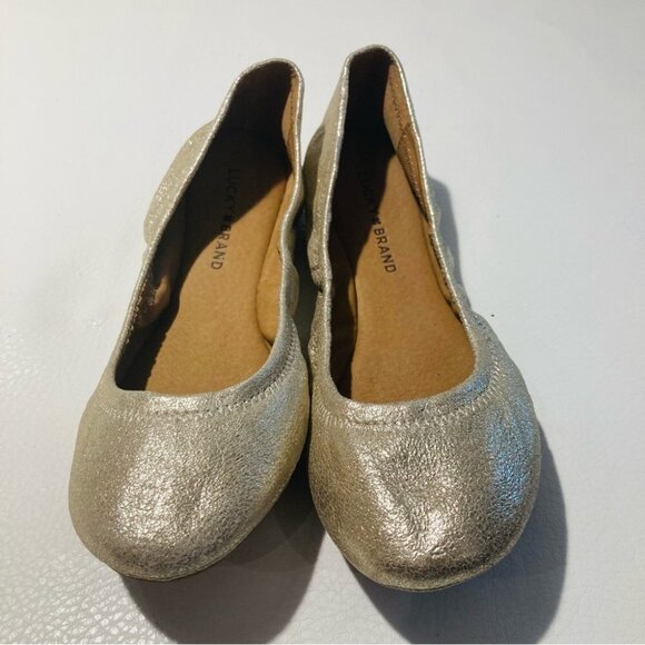 LUCKY BRAND Sz 8 Gold Ballet Elasticized Sides for Comfort Fit Slip On Flats NWT - Picture 4 of 11